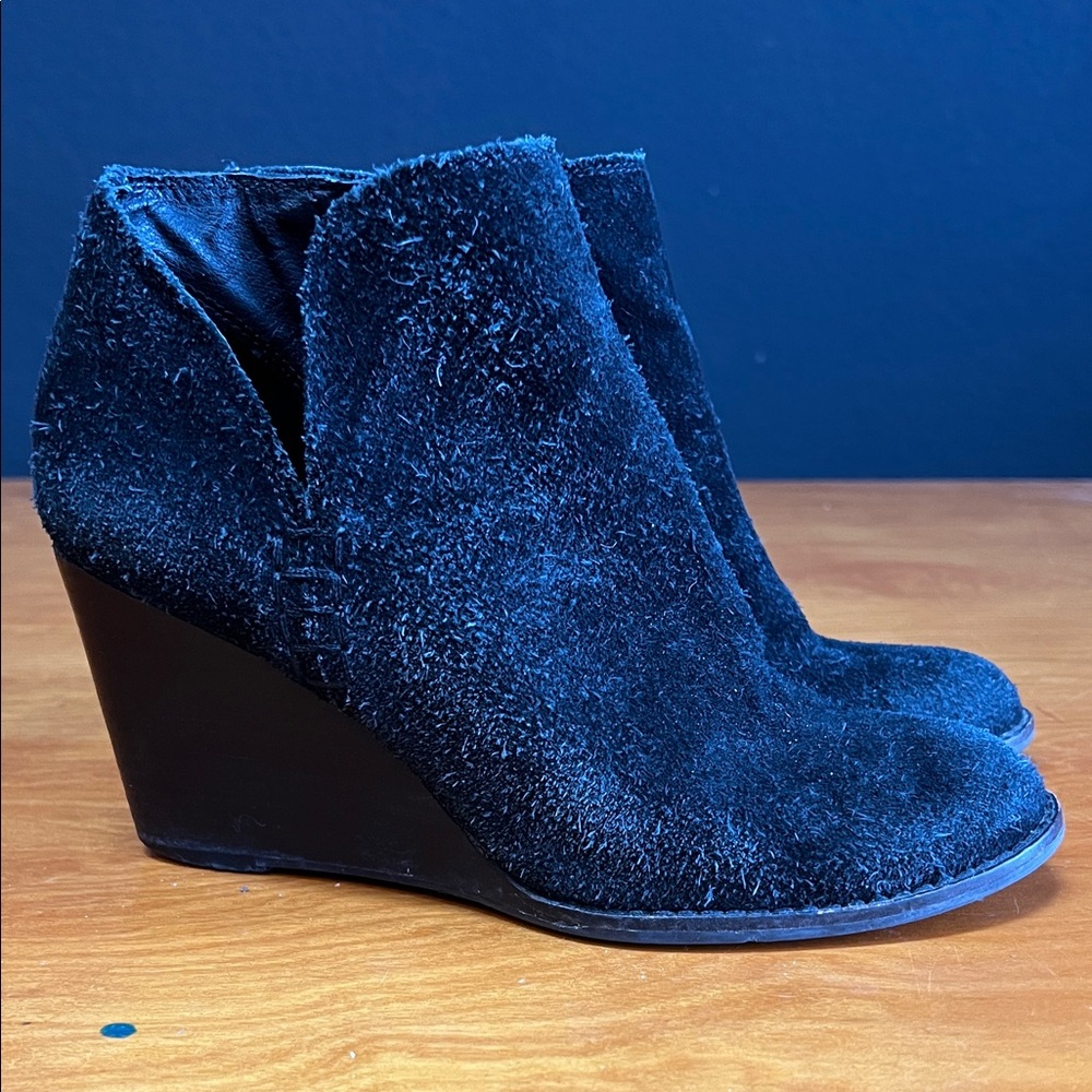 Lucky Brand Black Suede Wedge Ankle Boots